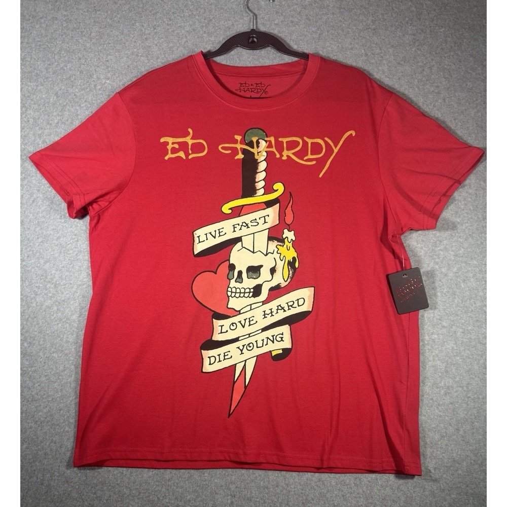 New Mens Ed Hardy Live Fast Love Hard Die Young Graphic T-Shirt Size Large NWT